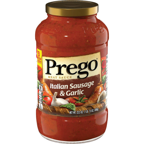 Prego Italian Sausage and Garlic Classic Italian Spaghetti Sauce, 24 Ounce - 3 per pack -- 4 packs per case.