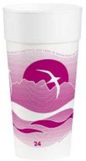 Dart J Cup White and Mauve Print Horizon Foam Cup, 24 Ounce - 20 count per pack -- 25 packs per case