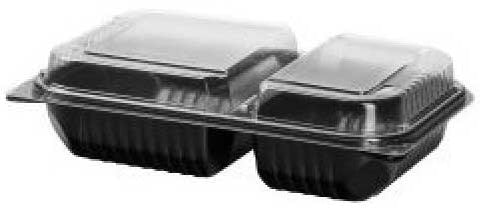 Solo Cup Black Clear 2 Compartment Medium Dinner Box, 11.5 x 8.1 x 3 inch -- 100 per case
