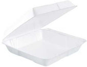 Dart Large 1 Compartment Insulated Non Perforated Foam Hinged Lid Container, 9 1/2 x 9 1/4 x 3 inch - 100 count per pack -- 2 packs per case