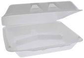 Pactiv SmartLock White X Large 3 Compartment Foam Hinged Container, 9.5 x 10.5 x 3 inch -- 250 per case
