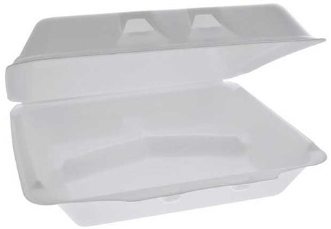 Pactiv SmartLock White X Large 3 Compartment Foam Hinged Container, 9.5 x 10.5 x 3 inch -- 250 per case