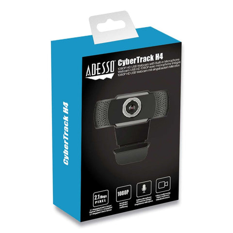 Adesso CyberTrack Black H4 1080P HD USB Manual Focus Webcam with Microphone, 1920 Pixels x 1080 Pixels