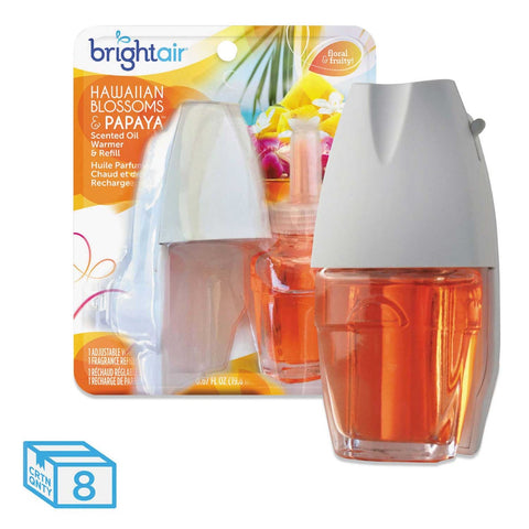 Bright Air Hawaiian Blossoms Papaya Electric Scented Oil Air Freshener Warmer and Refill Combo -- 8 per case