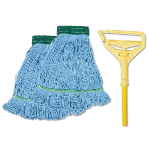 Boardwalk Blue Yellow Medium Looped End Mop Kit with 60 inch Metal Polypropylene Handle -- 1 kit