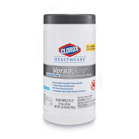 Clorox Healthcare White 1 Ply Versasure Cleaner Disinfectant Wipes, 6.75 x 8 inch - 85 per canister -- 6 canisters per case