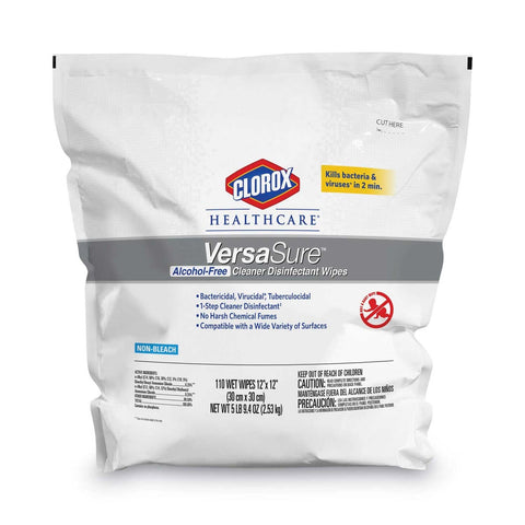 Clorox Healthcare White 1 Ply Versasure Cleaner Disinfectant Wipes, 12 x 12 inch - 110 per pouch -- 2 pouches per case