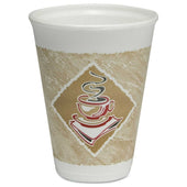 Dart ThermoGlaze Cafe G Expanded Polystyrene White with Brown and Red Stock Print Insulated Foam Hot and Cold Cup, 12 Ounce -- 1000 per case