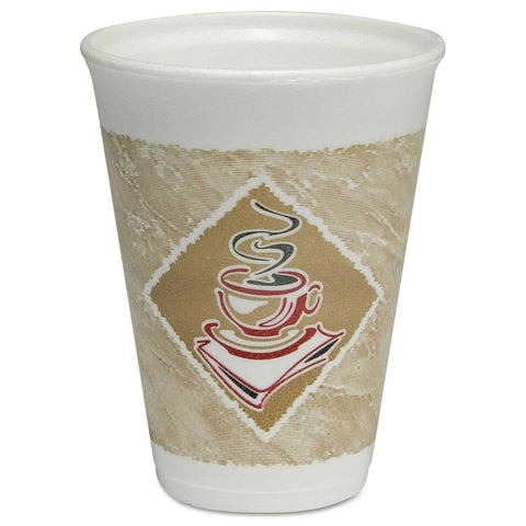 Dart ThermoGlaze Cafe G Expanded Polystyrene White with Brown and Red Stock Print Insulated Foam Hot and Cold Cup, 12 Ounce -- 1000 per case