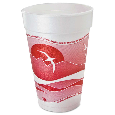 Dart Horizon Expanded Polystyrene Cranberry/White Printed Foam Cup, 16 Ounce -- 1000 per case