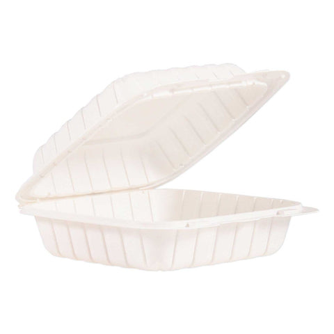 ProPlanet by Dart Polypropylene White Single Compartment Hinged Lid Container, 8.3 x 8 x 3 inch -- 150 per case
