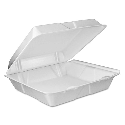 Dart Extruded Polystyrene White Single Compartment Insulated Foam Vented Hinged Lid Container, 9 x 9 2/5 x 3 inch -- 200 per case