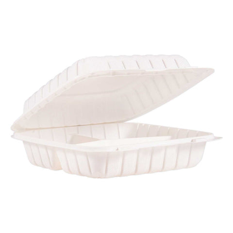 ProPlanet by Dart Polypropylene White 3-Compartment Hinged Lid Container, 9 x 8.8 x 3 inch -- 150 per case