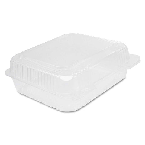 Dart StayLock Oriented Polystyrene Clear Medium Hinged Lid Container, 8 3/10 x 7 4/5 x 3 inch -- 250 per case