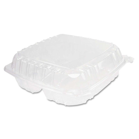 Dart ClearSeal Oriented Polystyrene Large 3 Compartment Hinged Lid Container, 9 x 9-1/2 x 3 inch -- 200 per case