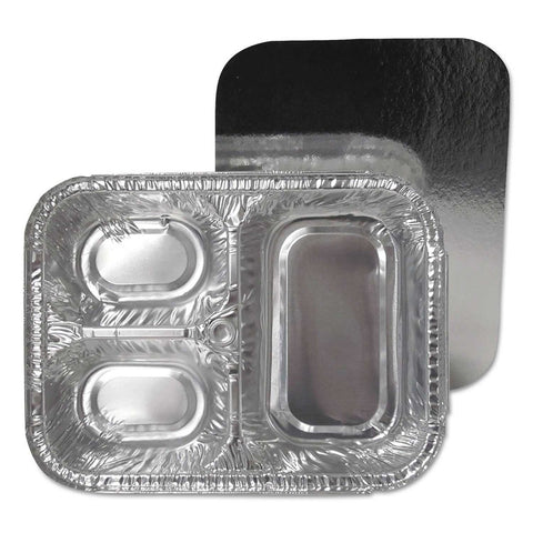 Durable Packaging 3 Compartment Oblong Aluminum Silver Foil Container, 23 Ounce -- 250 per case