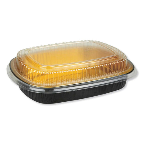 Durable Packaging Aluminum Black/Gold Closeable Carryout Container, 47 Ounce -- 50 per case