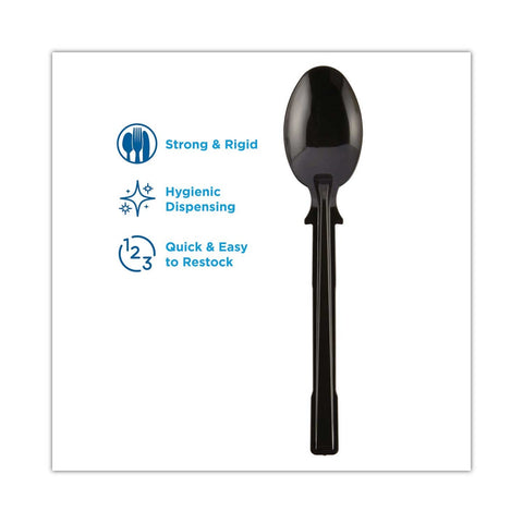 Dixie Smartstock Polystyrene Mediumweight Black Teaspoon for Tri-Tower Cutlery Dispensing System - 40 per cartridge -- 24 cartridges per case