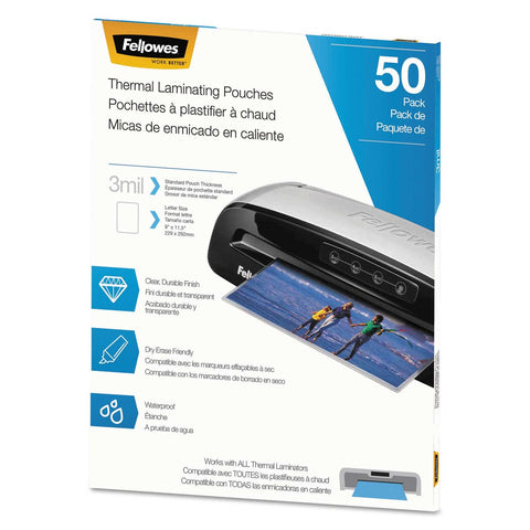 Fellowes Matte Clear 3 Mil Thermal Laminating Pouch, 9 x 11.5 inch - 50 per pack -- 1 pack per case