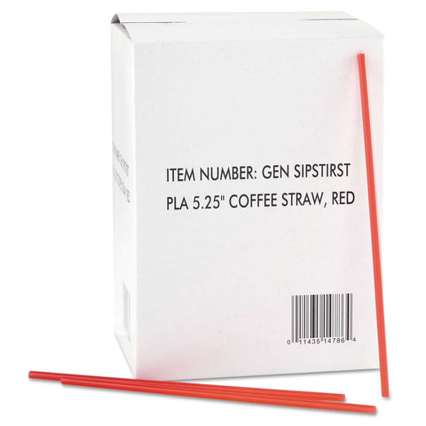 Gen Red and White Plastic Coffee Stirrer, 5 1/4 inch - 1000 per pack -- 10 packs per case
