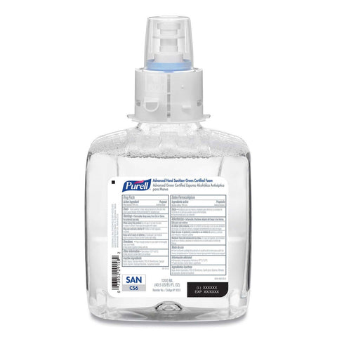 Purell Green Certified Advanced Refreshing Foam Fragrance-Free Hand Sanitizer for CS6 Dispenser, 1200 Milliliter Capacity -- 2 per case