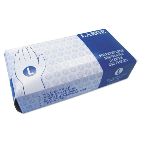 Inteplast Clear Large Powder Free Embossed Polyethylene Disposable Gloves - 500 per box -- 4 boxes per case