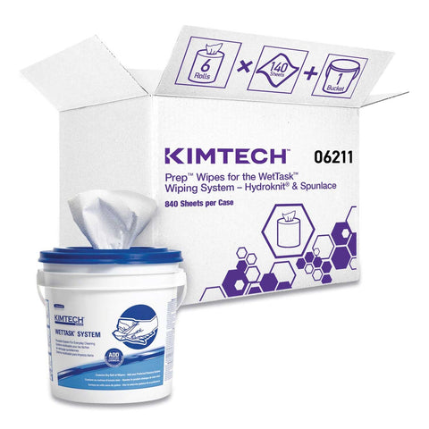 Kimtech Unscented Wipers Bucket for Wettask System, Bleach, Disinfectants and Sanitizers, 6 x 12 inch - 140 per roll -- 6 rolls per case