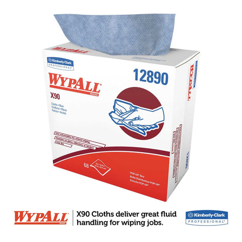 WypAll Denim Blue Pop-Up Box X90 Cloth, 8 3/10 x 16 4/5 inch - 68 per box -- 5 boxes per case
