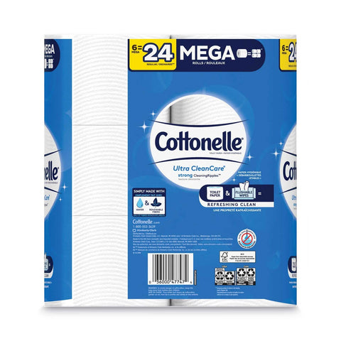 Cottonelle White 1 Ply Ultra Cleancare Toilet Paper Mega Roll - 6 rolls per pack -- 6 packs per case