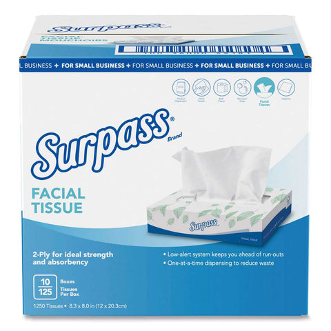 Surpass White 2 Ply Facial Tissue - 125 per box -- 10 boxes per case