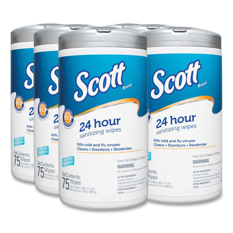 Scott White 24-Hour Sanitizing Wipes, 4.5 x 8.25 inch - 75 per canister -- 6 canisters per case