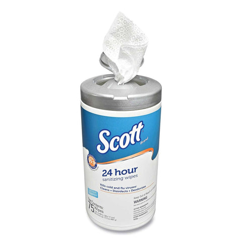 Scott White 24-Hour Sanitizing Wipes, 4.5 x 8.25 inch - 75 per canister -- 6 canisters per case