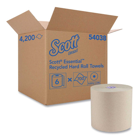 Scott Brown Essential 100 Percent Recycled Fiber Hard Roll Towel, 8 inch x 700 Feet -- 6 per case