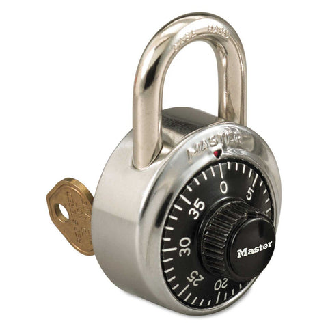 Master Lock Combination Stainless Steel Black/Silver Padlock with Key Cylinder, 1 7/8 inch Wide