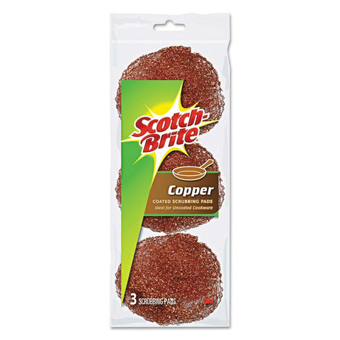 Scotch Brite Copper Coated Metal Scrubbing Pads, 2 1/2 x 2 3/4 inch - 3 per pack -- 8 packs per case