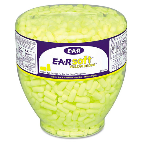 3M Yellow Neons E A Rsoft Polyurethane Tapered Earplug Refill - 500 per box -- 1 box per case