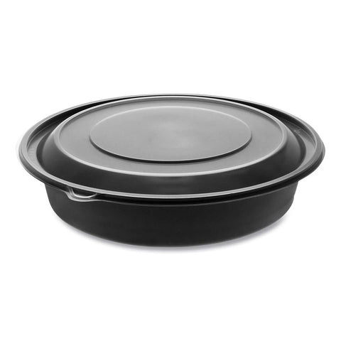 Pactiv EarthChoice MealMaster Black and Clear 1 Compartment Bowl with Lid, 48 Ounce -- 150 per case