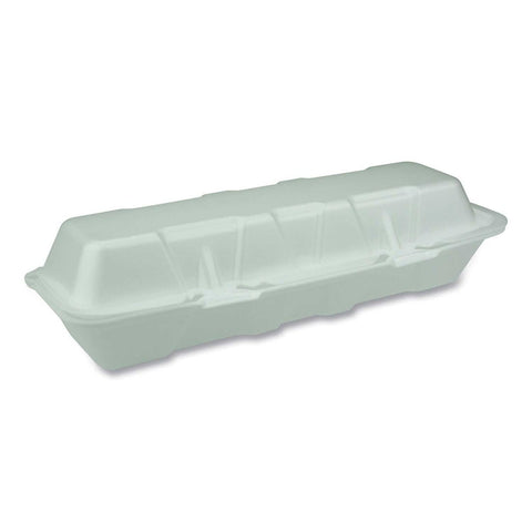 Pactiv Polystyrene White Dual Tab Lock Hoagie Foam Hinged Lid Container, 13 x 4 x 4 inch -- 250 per case