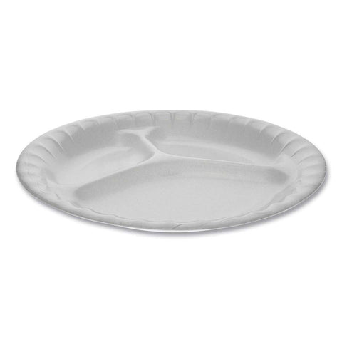Pactiv Polystyrene White3 Compartment Laminated Foam Plate, 8.88 inch Diameter -- 500 per case
