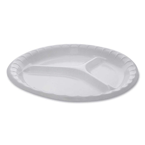 Pactiv Polystyrene White 3 Compartment Laminated Foam Plate, 10.25 inch Diameter -- 540 per case