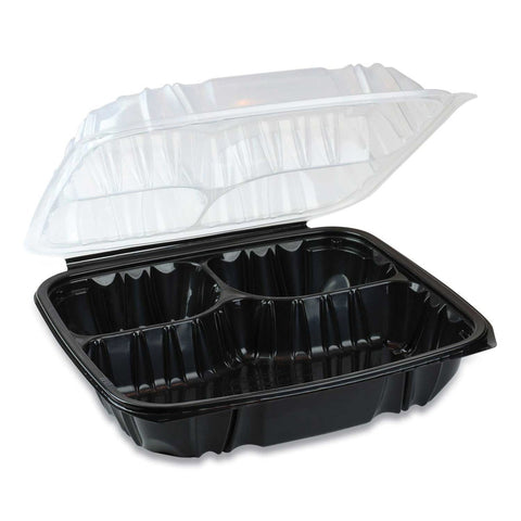Pactiv EarthChoice Clear Black 3 Compartment Hinged Lid Takeout Container, 34 Ounce -- 132 per case