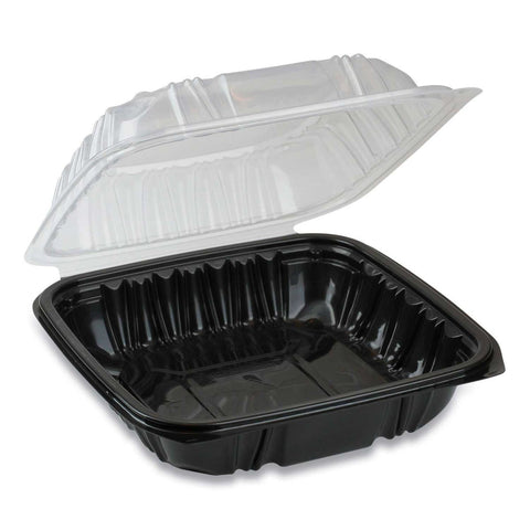Pactiv EarthChoice Black and Clear 1 Compartment Hinged Lid Takeout Container, 28 Ounce -- 150 per case