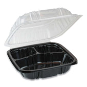 Pactiv EarthChoice Black and Clear 3 Compartment Hinged Lid Takeout Container, 21 Ounce -- 150 per case