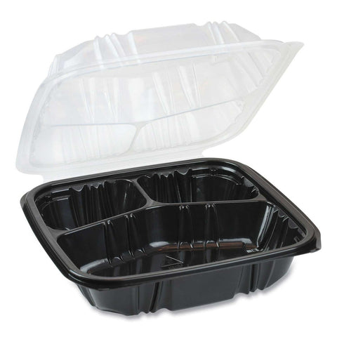 Pactiv EarthChoice Black and Clear 3 Compartment Hinged Lid Takeout Container, 33 Ounce -- 150 per case