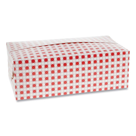 Pactiv Basketweave Red and White Paperboard Dinner Box, 9 x 5 x 4.5 inch -- 400 per case