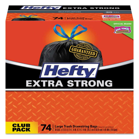 Hefty Black 1.1 Mil Ultra Strong Tall Kitchen and Trash Bag, 30 Gallon - 74 count per box -- 1 box per case