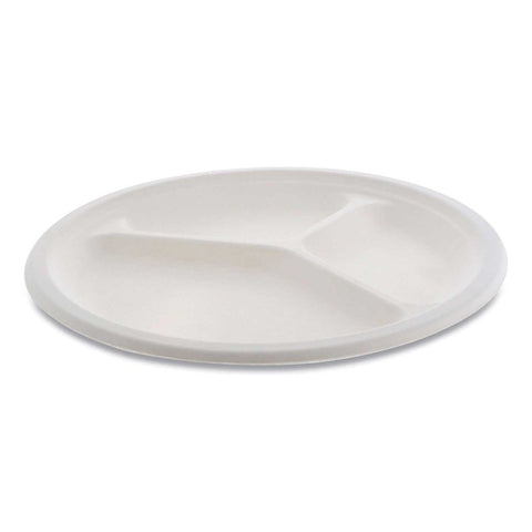 Pactiv EarthChoice Natural Compostable 3 Compartment Fiber Blend Bagasse Plate, 10 inch Diameter -- 500 per case