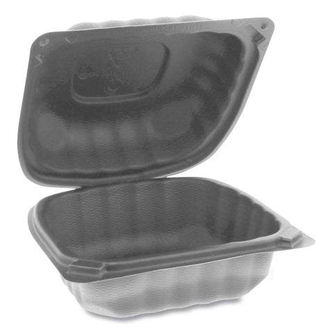 Pactiv EarthChoice SmartLock Black Microwavable Hinged Lid Container, 5.75 x 5.95 x 3.1 inch -- 400 per case