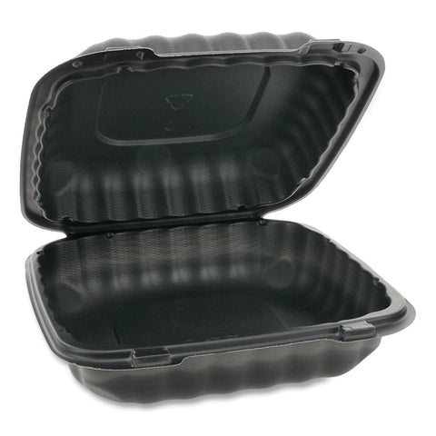 Pactiv EarthChoice SmartLock Black Microwavable Hinged Lid Container, 8.31 x 8.35 x 3.1 inch -- 200 per case