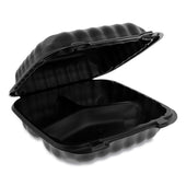 Pactiv EarthChoice SmartLock Black 3 Compartment Microwavable Hinged Lid Container, 8.3 x 8.3 x 3.4 inch -- 200 per case